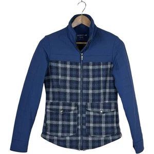 TOAD & Co Plaid Knit Wool Blend Insulated Full Zip Jacket Blue Women's Small - Picture 1 of 15
