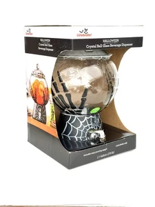 Halloween Crystal Ball Glass Beverage Dispenser Spider Web Base 2.1 Gallon New - Picture 1 of 15
