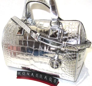 Bolso Cartera Michael Kors Grayson Mediano de Lona Plateado Cuero Repujado Nuevo con Etiquetas $358 - Imagen 1 de 14