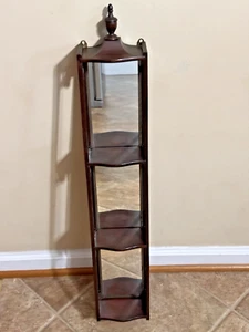 Vintage 3 TIER Wood Curio Wall Shelf with Mirror Rectangle Well Made 31" tall - Picture 1 of 10