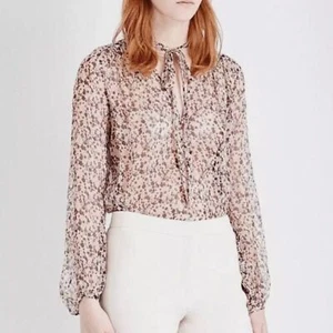 Theory Women Silk Top Small Bernetta Floral Blouse Chiffon Sheer - Picture 1 of 11