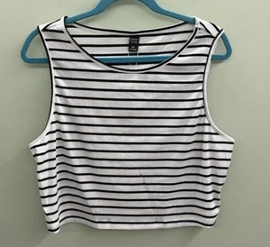 Nwt Emery Rose White Striped Cropped Jersey Top Plus Size 2XL - Picture 1 of 4