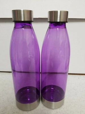 Two (2)WATER BOTTLE Purple sports/gym Plastic BPA Free Stainless Steel Lid 22 oz - Image 1 of 4