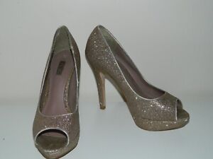 NEXT Gold Glittery Sparkle High Heeled Occasion Shoes Size UK 3.5