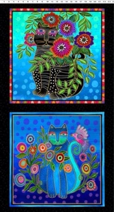Panel de almohada FANTASTICATS negro metálico tela de edredón Laurel Burch 23" x 43" - Imagen 1 de 2