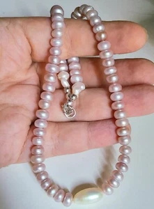 COLLANA PERLE D'ACQUA DOLCE LILLA PERLA BAROCCA BIANCA ARGENTO 925 PERLE NATURAL - Foto 1 di 11