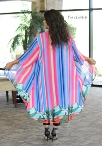 New PLUS SIZE Womens STRIPED CACTUS CHIFFON CARDIGAN KIMONO WRAP POCKETS 1X 2X - Picture 1 of 6