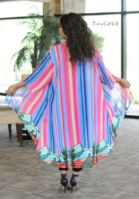 New PLUS SIZE Womens STRIPED CACTUS CHIFFON CARDIGAN KIMONO WRAP POCKETS 1X 2X - Image 1 of 4