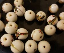 50 pcs White Hand Painted Asian Oriental Glass Craft Jewelry Beads 13mm Round