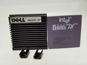 Vintage Intel i486 A80486DX-33 CPU 33MHz PGA168 Socket 3 w/ Dell Heatsink - Picture 1 of 9