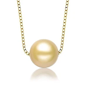 HUGE 12MM SOUTH SEA GENUINE GOLDEN PEARL NECKLACE PENDANT SILVER CHAIN - Picture 1 of 3