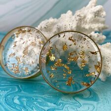 Pair of Gold Steel Resin Plugs with Real Embedded Gold Flakes (EMB-016) gauges