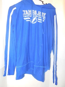 New Women's Tampa Bay Lightning Blue Loose Long Sleeved Hooded Shirt Medium NHL - Picture 1 of 3