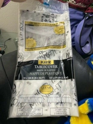 New Years Eve Sayings 54 x 108 Clear Plastic Table Cover Tablecloth New!!! - Image 1 of 2