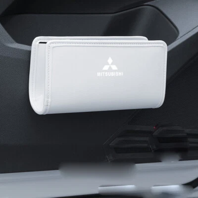 White PU Leather Door Side Pocket Storage Box Organizer Trash Can For Mitsubishi - Imagem 1 de 4