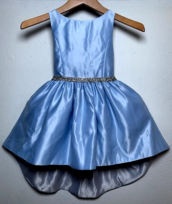 Sweet Kids Hi-Low Blue Party Dress With Jeweled Rhinestone Waist Girls Size 6 - Image 1 of 4