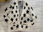 Vintage Topshop Cardigan Super Fuzzy Sweater Stars White Navy Open Front Sz 4 34