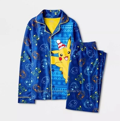 Pokemon Boys Christmas Pajamas Holiday Winter Size 4-8 Set Button Coat Shirt NWT - Image 1 of 3