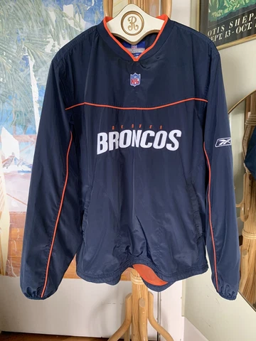 Reebok Denver Broncos NFL Authentic Sideline Pullover Windbreaker Navy Orange L Cover