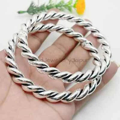 Solid 925 Silver set off 2 10mm Rope Twist Bangle Woman Bracelet Heavy Twisted - Image 1 of 4