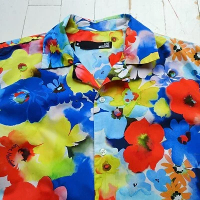MOSCHINO Shirt Size MED Beautiful BRIGHT FLORAL Design Short Sleeve SUPER COOL - Image 1 of 4