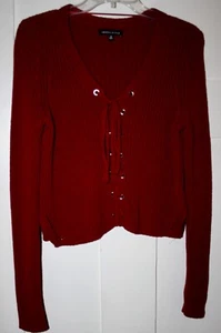 Women's Sweater Knit Long Sleeved Front Tie Side Slits Red Size Small - Picture 1 of 4