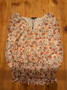 eclair beige floral blouse sz S - Picture 1 of 6