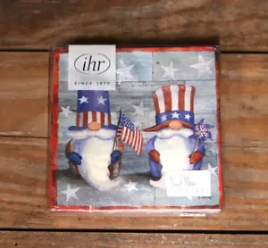 Patriotic Paper Cocktail Napkins Gnomes Red White and Blue July 4th Party Decor - Picture 1 of 2
