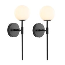Mid Century Modern Wall Lamp 2 Pack with White Globe Glass Shades Matte Black...