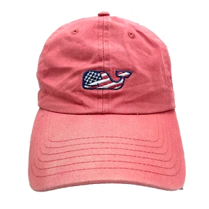 Vineyard Vines Hat Cap Strap Back Pink USA Flag Whale Logo Twill Faded Preppy - Picture 1 of 9