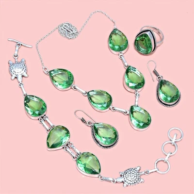 Peridot   Gemstone Pendant Jewelry Set Quartz Necklace 18-20'' - Image 1 of 4