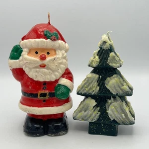2er Set große Vintage Weihnachtskerzen Weihnachtsmann 8" & schneebedeckter Baum 7" - Bild 1 von 8