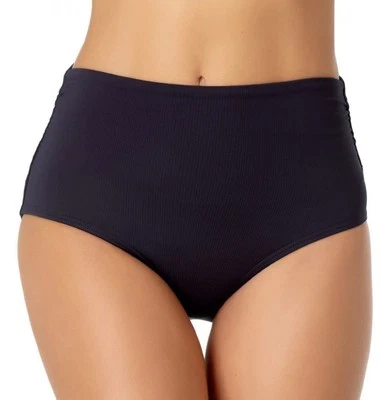 Nuevo con etiquetas Parte inferior de bikini Anne Cole cintura alta plegable fruncida azul marino grande Foto 1 de 4