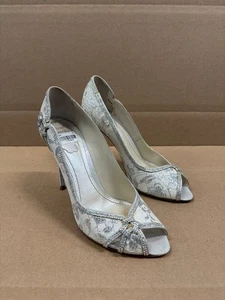 Zapatos de salón de cuero Rene Caovilla Cenicienta con joyas punta abierta blancos para mujer talla 39,5 - Imagen 1 de 16