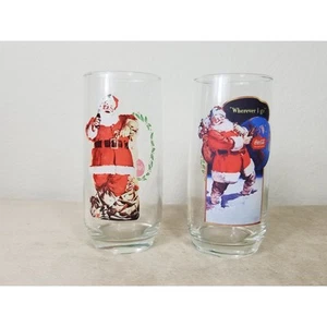 Coca Cola Coke Tumbler Tall Glass 16oz Santa Christmas 6 1/2" Drinkware 80's x2 - Picture 1 of 12