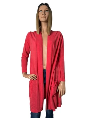 Strandfein langer cardigan Strickjacke feinstrick Größe L rot Koralle - Bild 1 von 4