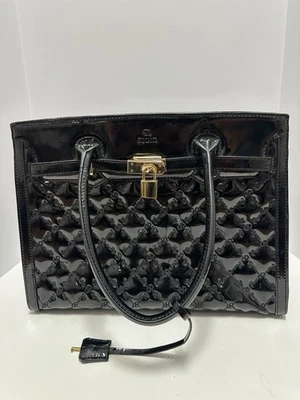 Rioni Italian Black Quilted Patent Leather Satchel/Tote Bag - Image 1 of 4