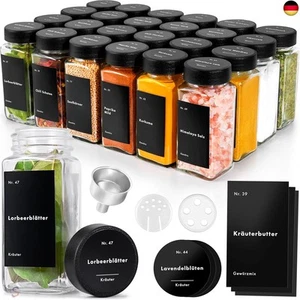 Gewürzgläser Eckig Set mit Schwarzem Deckel (24 x 120ml) Gewürzstreuer mit St - Bild 1 von 8