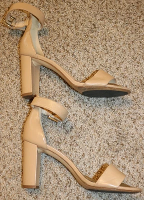 Womens nude nine west heels open toe chunky heel  ankle strap size 6 - Image 1 of 4