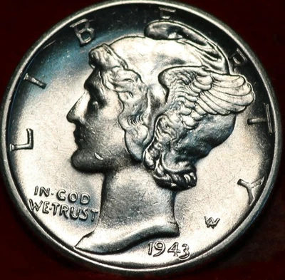 Uncirculated 1943-D Denver Mint Silver Mercury Dime - Image 1 of 2