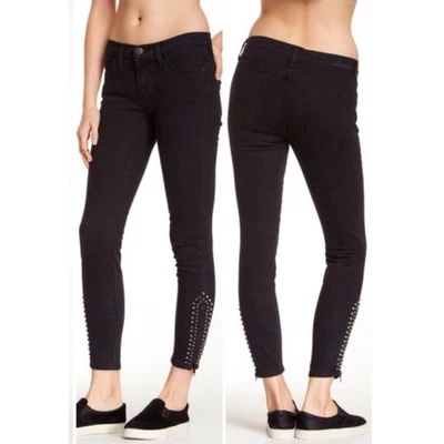 Pantalones de mezclilla Current Elliott The Zip negros lavados talla 25 con tachuelas cremallera al tobillo nuevos con etiquetas Foto 1 de 4