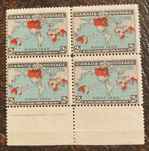 Canada #86 Inscription Block of 4 - 2 stamps LH, 2 Stamps MNH, Lt Crease margin - Picture 1 of 2
