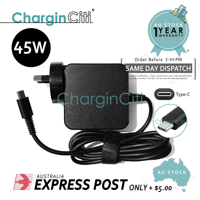 Laptop Charger Adapter type C USB-C for Lenovo Yoga 910-13IKB 920 80VF 80VG 45W - image 1 of 4