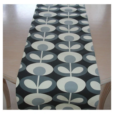 Orla Kiely Grey Black Table Runner 72" Oval Flower Cool 180cm Retro 6ft - Image 1 of 4