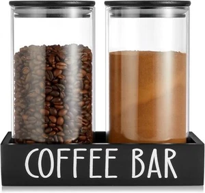Glass Coffee Canister for Ground - 2Pcs 45oz and Sugar Container Set Airtight - Picture 1 of 3