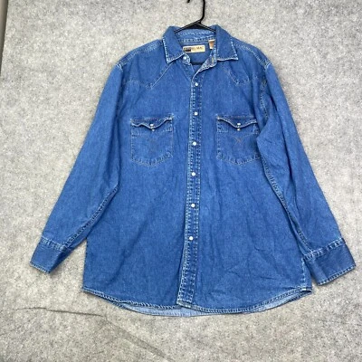 Vintage Big Mac Shirt Mens XLT Denim Pearl Snap Blue Cotton Workwear Chore Barn - Image 1 of 4