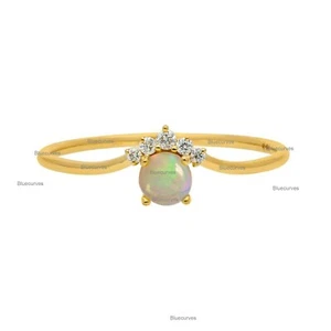 0.20 Ct Ethiopian Opal & Diamonds Crown Ring In Solid 18K Yellow Gold Jewelry - Picture 1 of 5