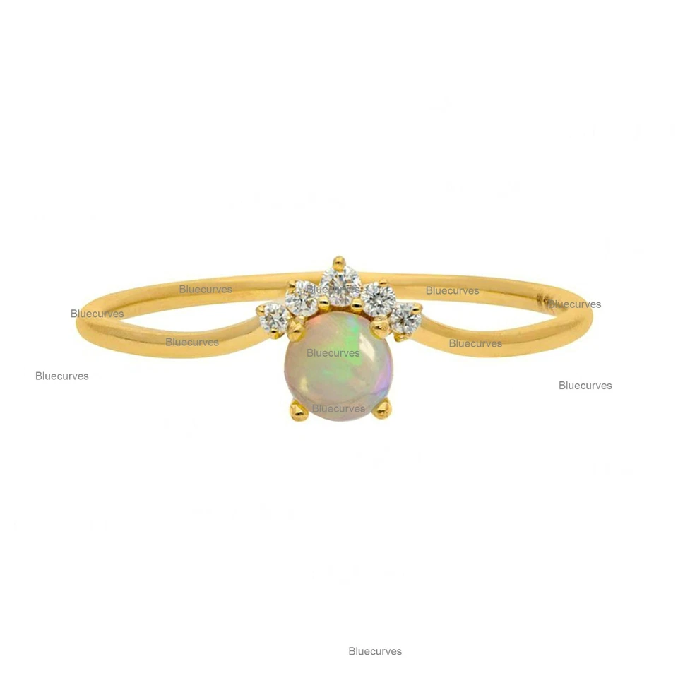 Anillo corona oro amarillo 14k ópalo etíope y diamantes regalo cumpleaños joyería fina Foto 1 de 1