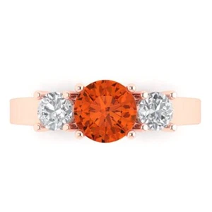 1.50 ct Round Cut 3 stone Red Stone Promise Wedding Ring 14k Rose Solid Gold - Picture 1 of 11