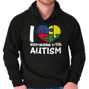 Cute I Love Someone With Autism Puzzle Heart Hoodie Hooded Sweatshirt Men Women - Picture 1 of 16